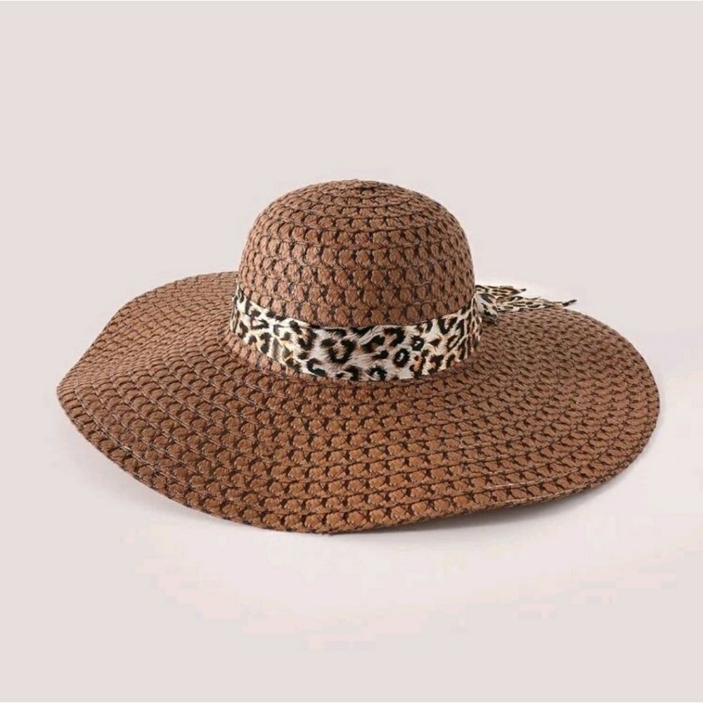 🌼Leopard Ribbon Decor Straw Hat - Picture 2 of 5